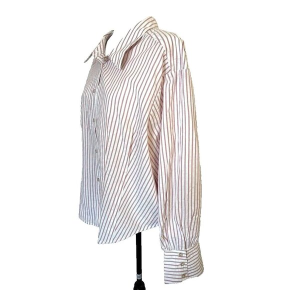 TORRID Cotton Crop Button Up Shirt Size 3X Dusty Rose Striped Smocked Back - Picture 8 of 11